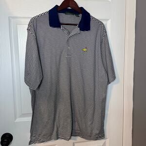 Men’s Amen Corner Masters White/Navy Striped Polo 100% Pima Cotton Size L